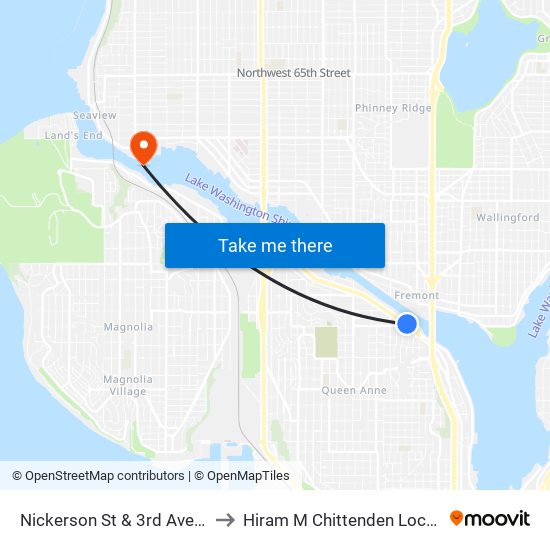 Nickerson St & 3rd Ave N to Hiram M Chittenden Locks map