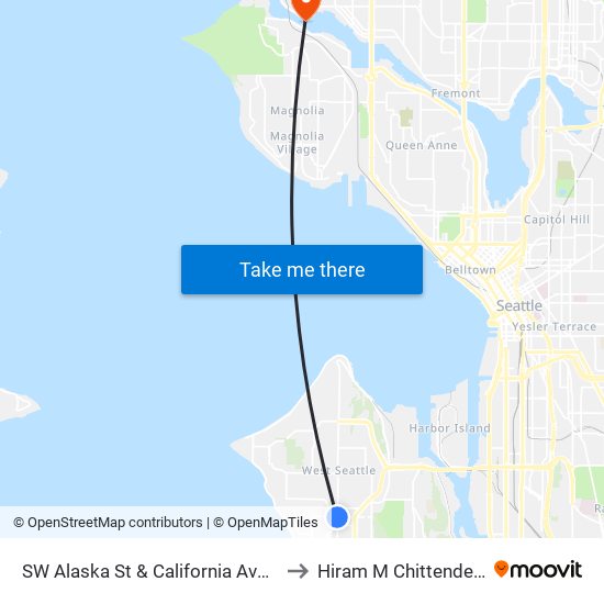 SW Alaska St & California Ave SW - Bay 1 to Hiram M Chittenden Locks map