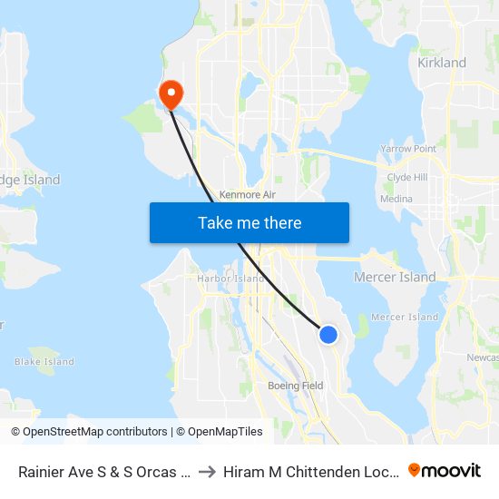 Rainier Ave S & S Orcas St to Hiram M Chittenden Locks map