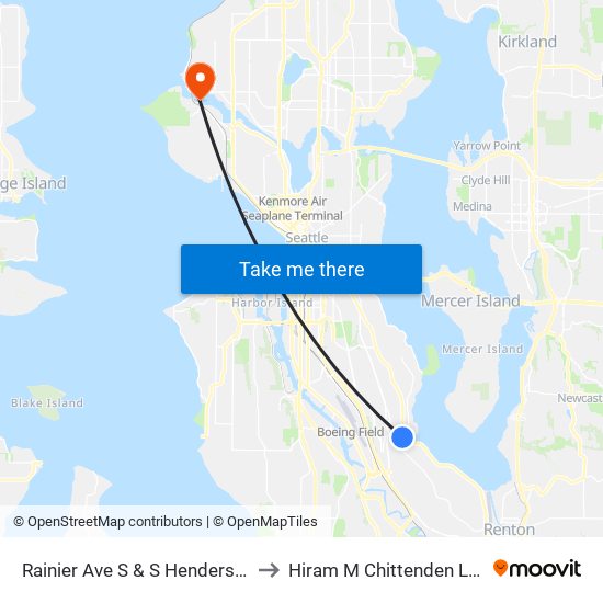 Rainier Ave S & S Henderson St to Hiram M Chittenden Locks map