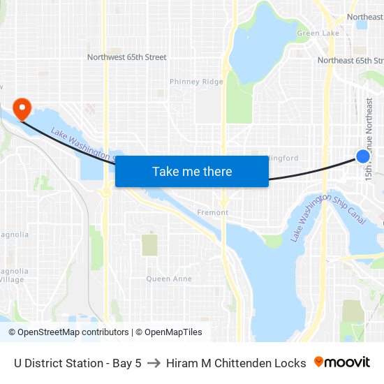 U District Station - Bay 5 to Hiram M Chittenden Locks map