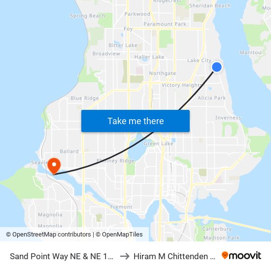 Sand Point Way NE & NE 120th St to Hiram M Chittenden Locks map