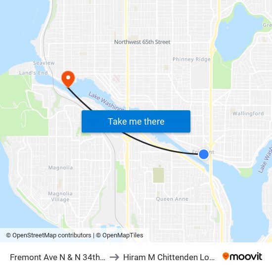 Fremont Ave N & N 34th St to Hiram M Chittenden Locks map