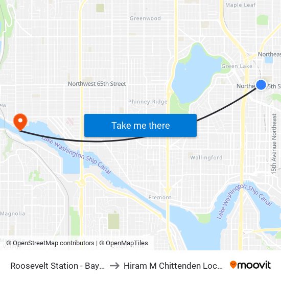 Roosevelt Station - Bay 2 to Hiram M Chittenden Locks map