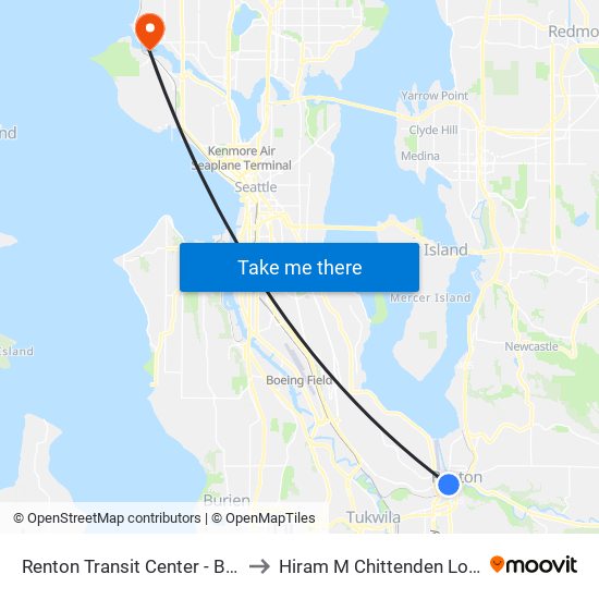 Renton Transit Center - Bay 3 to Hiram M Chittenden Locks map