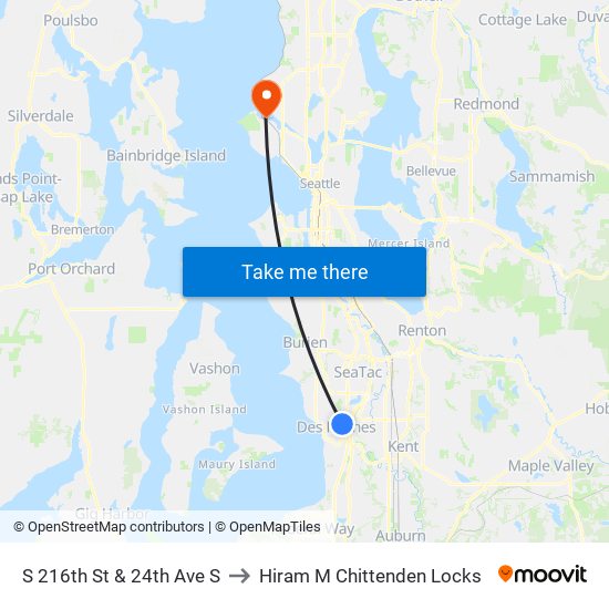 S 216th St & 24th Ave S to Hiram M Chittenden Locks map
