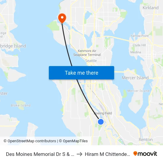 Des Moines Memorial Dr S & S 103rd St to Hiram M Chittenden Locks map