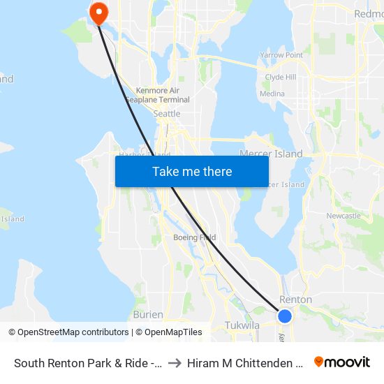 South Renton Park & Ride - Bay 1 to Hiram M Chittenden Locks map