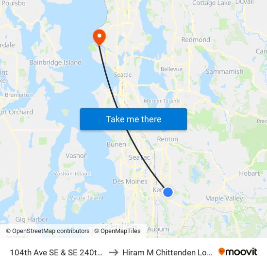 104th Ave SE & SE 240th St to Hiram M Chittenden Locks map