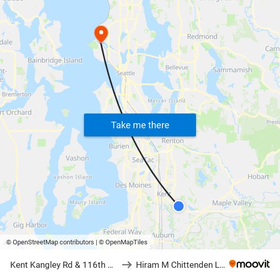 Kent Kangley Rd & 116th Ave SE to Hiram M Chittenden Locks map