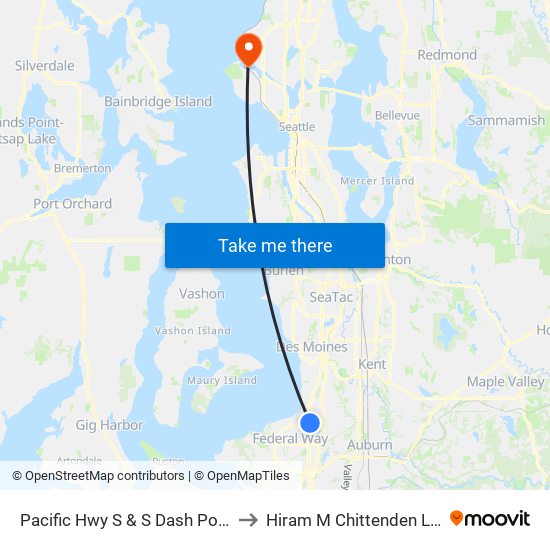 Pacific Hwy S & S Dash Point Rd to Hiram M Chittenden Locks map