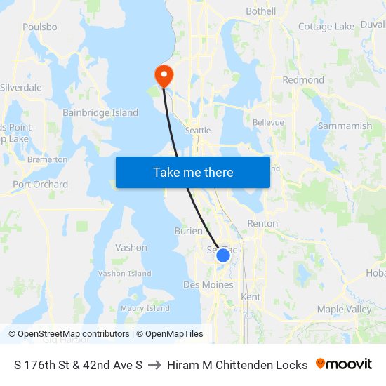 S 176th St & 42nd Ave S to Hiram M Chittenden Locks map