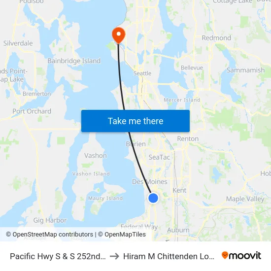 Pacific Hwy S & S 252nd St to Hiram M Chittenden Locks map
