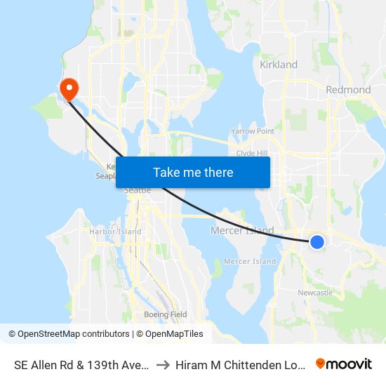 SE Allen Rd & 139th Ave SE to Hiram M Chittenden Locks map