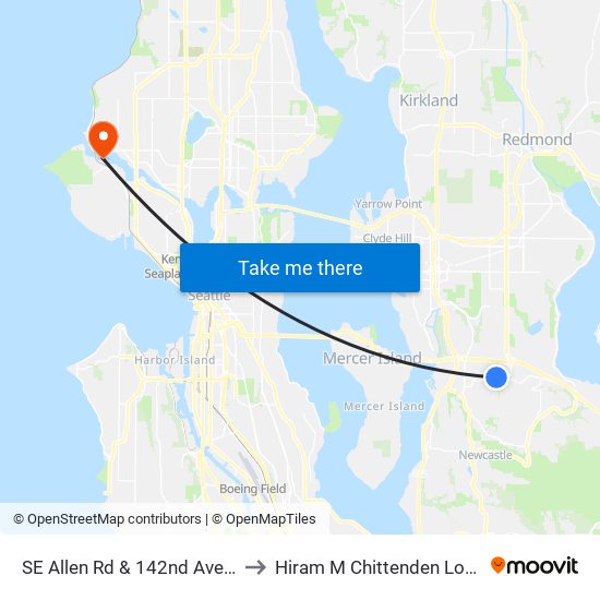 SE Allen Rd & 142nd Ave SE to Hiram M Chittenden Locks map