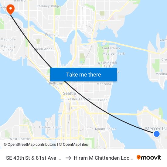 SE 40th St & 81st Ave SE to Hiram M Chittenden Locks map