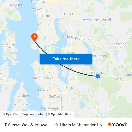 E Sunset Way & 1st Ave NE to Hiram M Chittenden Locks map