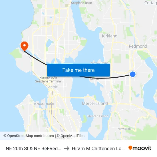 NE 20th St & NE Bel-Red Rd to Hiram M Chittenden Locks map