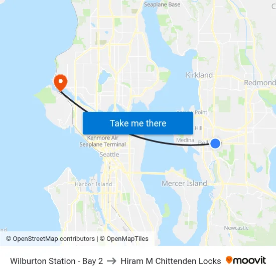 Wilburton Station - Bay 2 to Hiram M Chittenden Locks map