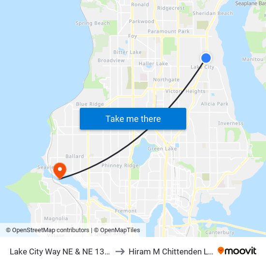 Lake City Way NE & NE 130th St to Hiram M Chittenden Locks map