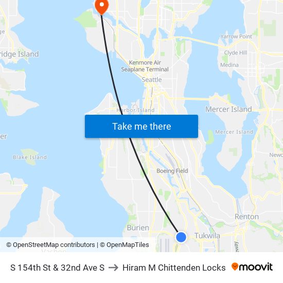 S 154th St & 32nd Ave S to Hiram M Chittenden Locks map