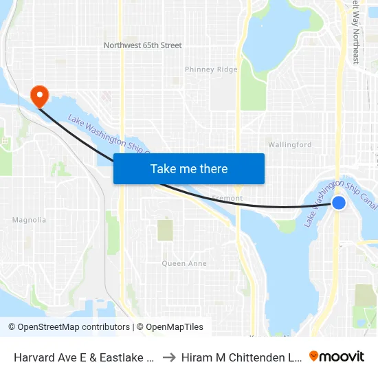 Harvard Ave E & Eastlake Ave E to Hiram M Chittenden Locks map