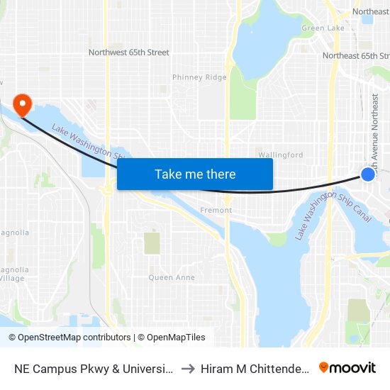 NE Campus Pkwy & University Way NE to Hiram M Chittenden Locks map