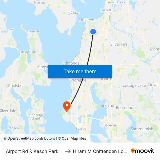 Airport Rd & Kasch Park Rd to Hiram M Chittenden Locks map