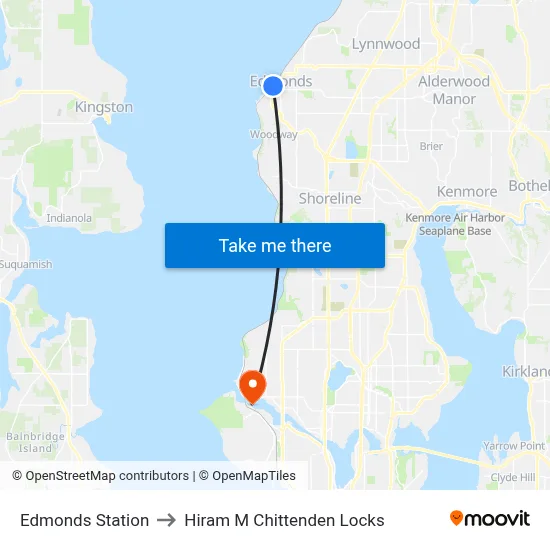 Edmonds Station to Hiram M Chittenden Locks map