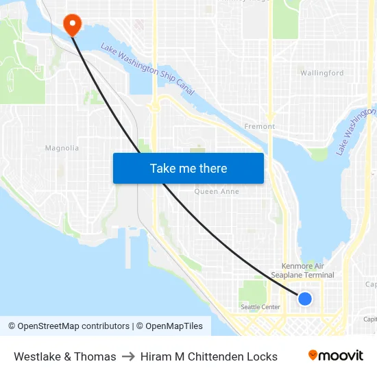 Westlake & Thomas to Hiram M Chittenden Locks map