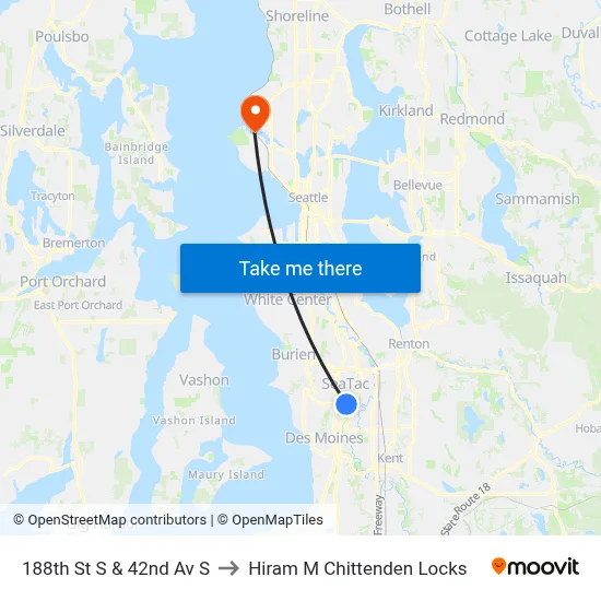 188th St S & 42nd Av S to Hiram M Chittenden Locks map