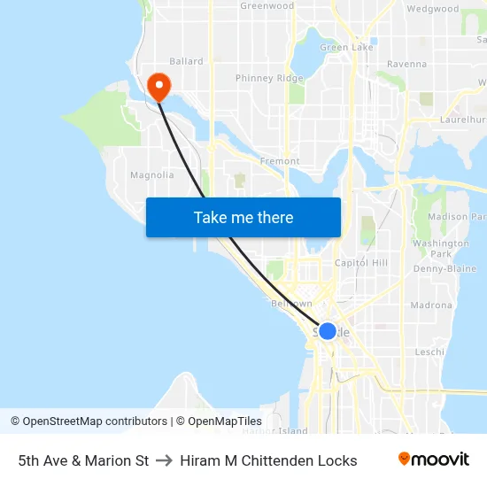 5th Ave & Marion St to Hiram M Chittenden Locks map