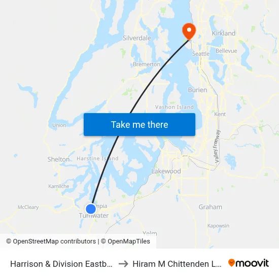 Harrison & Division Eastbound to Hiram M Chittenden Locks map