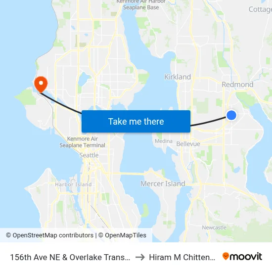 156th Ave NE & Overlake Transit Center - Bay 7 to Hiram M Chittenden Locks map