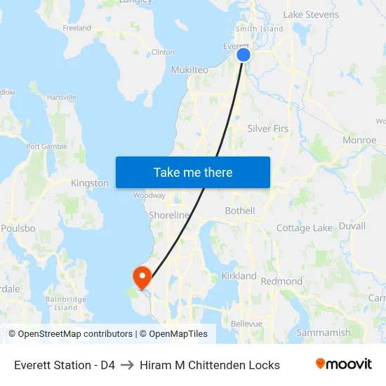Everett Station - D4 to Hiram M Chittenden Locks map