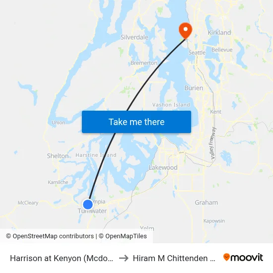 Harrison at Kenyon (Mcdonalds) to Hiram M Chittenden Locks map