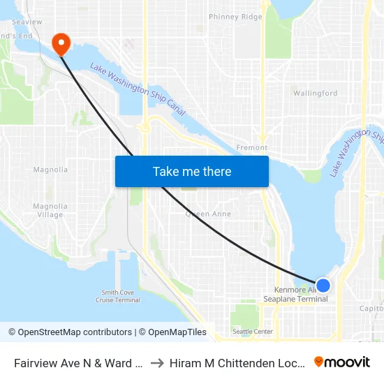 Fairview Ave N & Ward St to Hiram M Chittenden Locks map