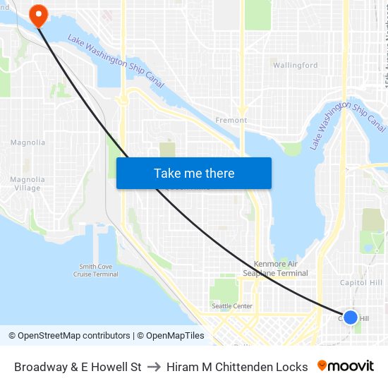 Broadway & E Howell St to Hiram M Chittenden Locks map