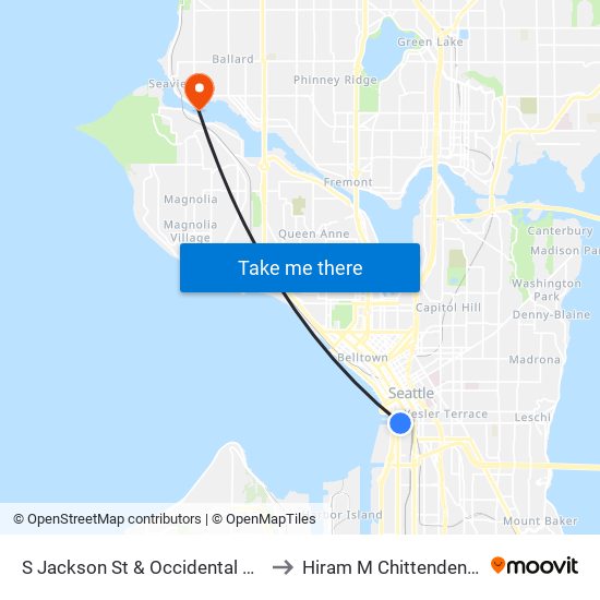 S Jackson St & Occidental Ave Walk to Hiram M Chittenden Locks map