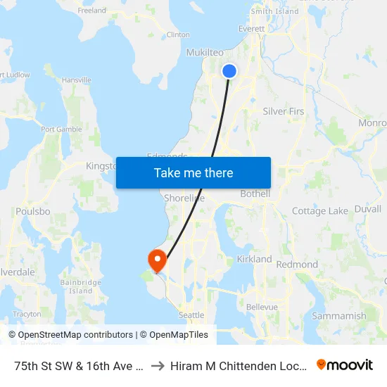 75th St SW & 16th Ave W to Hiram M Chittenden Locks map