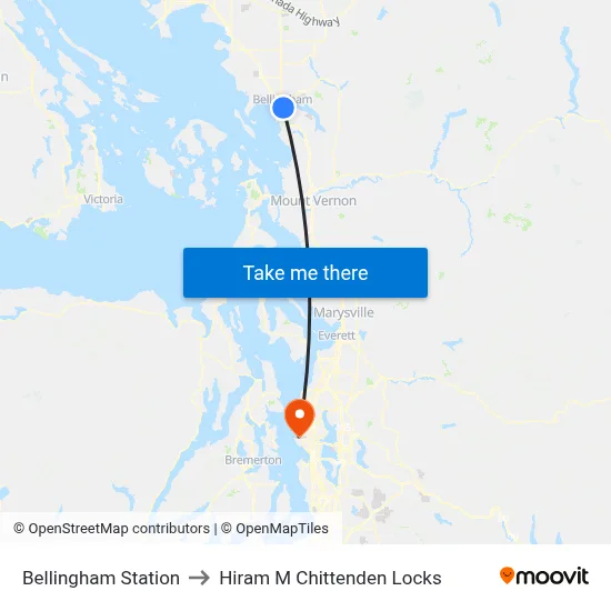 Bellingham Station to Hiram M Chittenden Locks map
