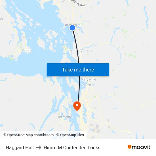 Haggard Hall to Hiram M Chittenden Locks map