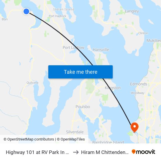 Highway 101 at RV Park In Gardiner to Hiram M Chittenden Locks map