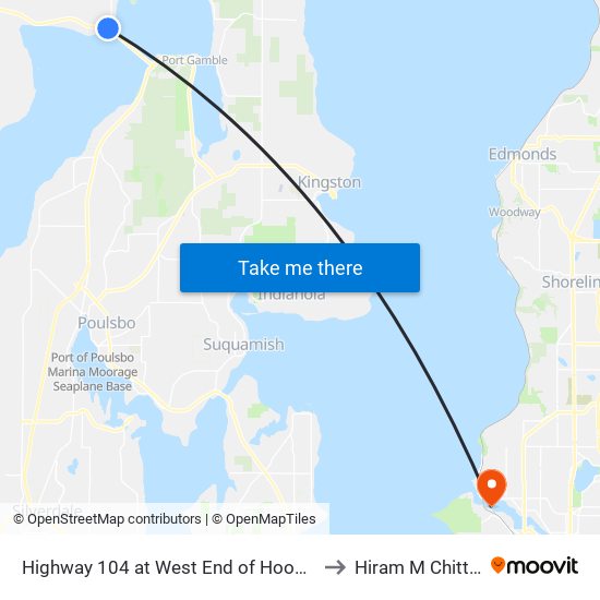 Highway 104 at West End of Hood Canal Bridge (Parking Lot) to Hiram M Chittenden Locks map