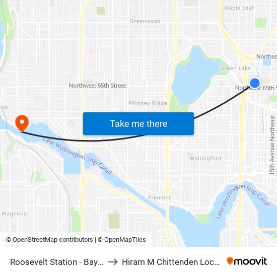 Roosevelt Station - Bay 4 to Hiram M Chittenden Locks map