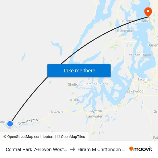 Central Park 7-Eleven Westbound to Hiram M Chittenden Locks map