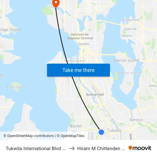 Tukwila International Blvd Station to Hiram M Chittenden Locks map