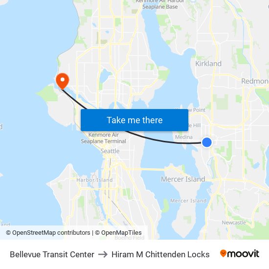 Bellevue Transit Center to Hiram M Chittenden Locks map