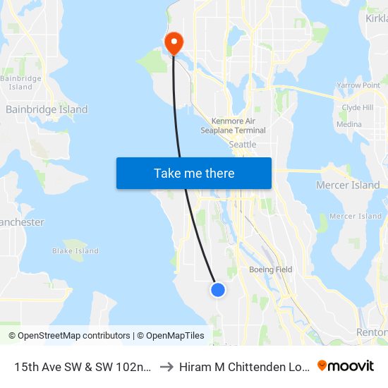 15th Ave SW & SW 102nd St to Hiram M Chittenden Locks map