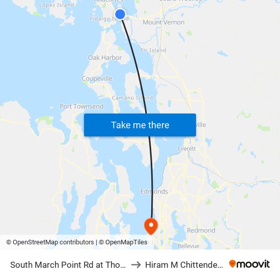 South March Point Rd at Thompson EB to Hiram M Chittenden Locks map